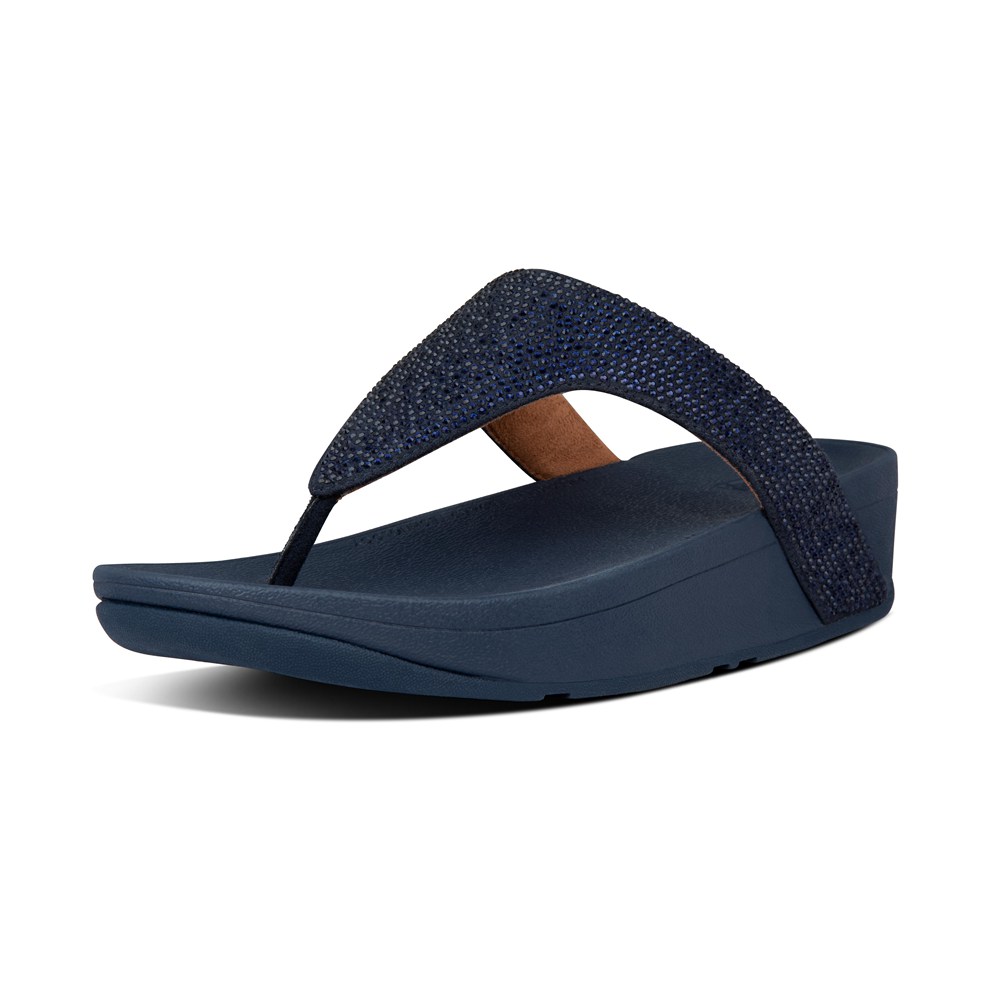 Fitflop Womens Sandals Navy - Lottie Shimmercrystal Toe-post - 25LKNYQJZ